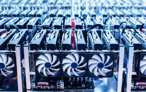 Bitcoin mining farm. IT hardware.